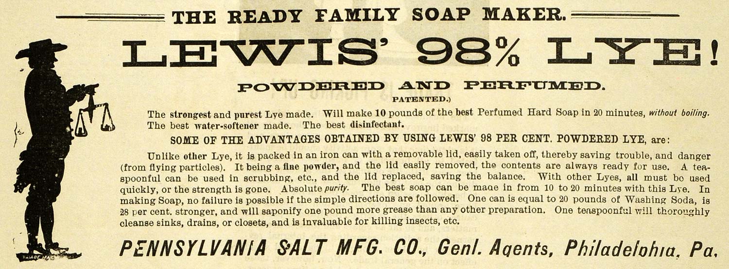 1889 Ad Lewis Lye Pennsylvania Salt Soap Cleaner Health - ORIGINAL GROC2