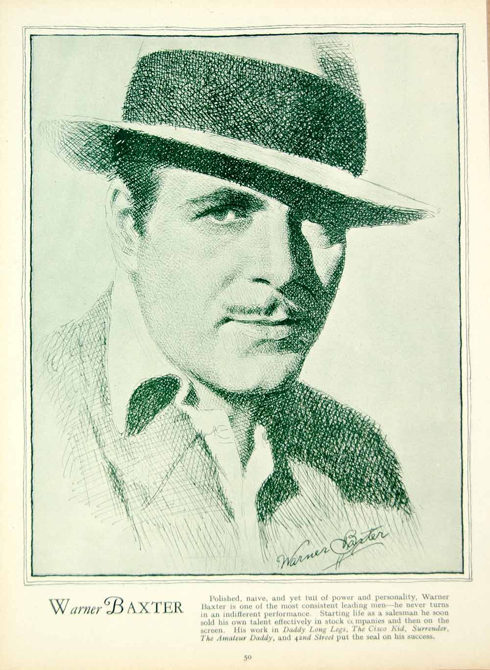 1933 Rotogravure Warner Baxter Actor Movie Film Cisco Kid Bandit Hollywood GTS1