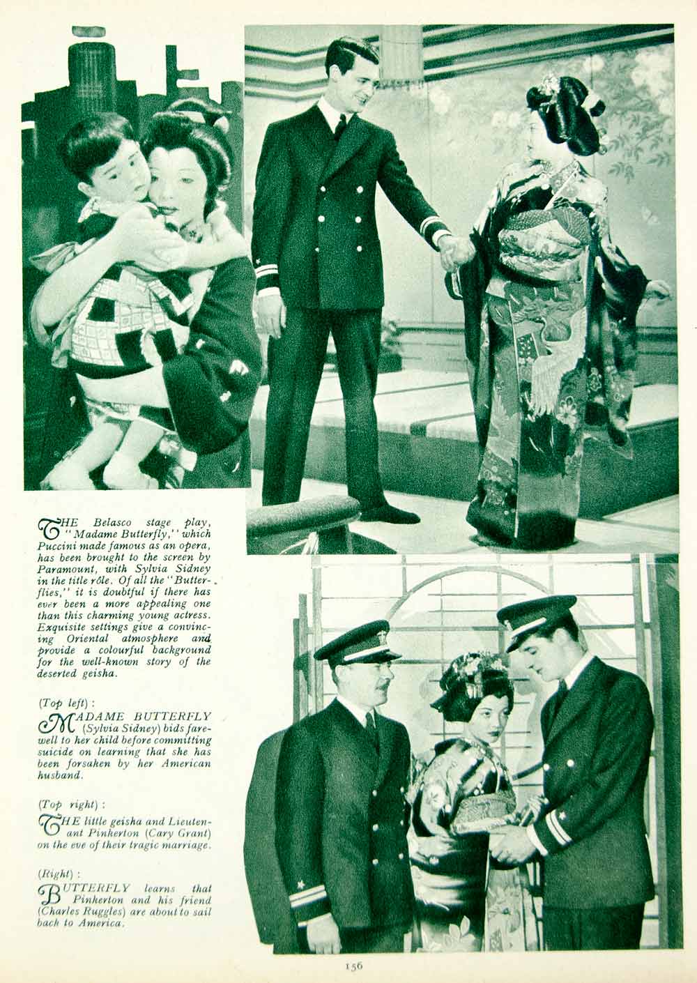 1933 Rotogravure Madame Butterfly Movie Cary Grant Sylvia Sidney Geisha GTS1