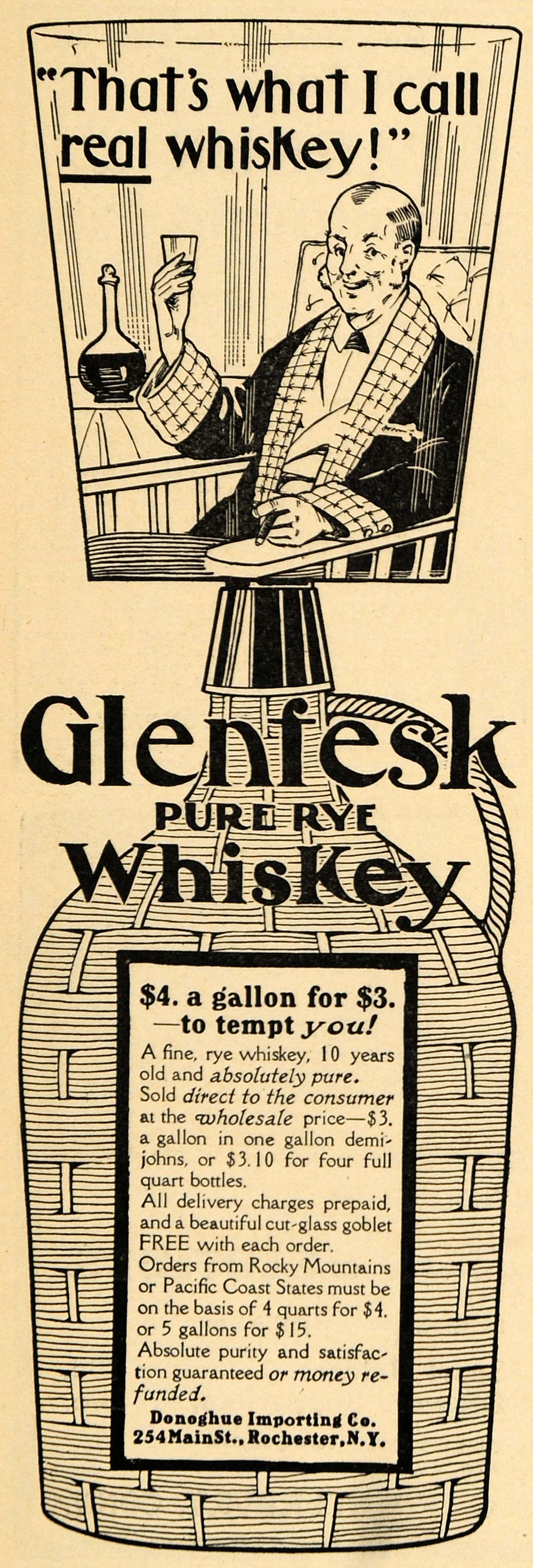 1905 Ad Donoghue Importing Co Glenfesk Rye Whiskey - ORIGINAL ADVERTISING GUN1