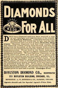 1905 Ad Boylston Diamond Co. Zambesa Ring Jewelry IL - ORIGINAL ADVERTISING GUN1