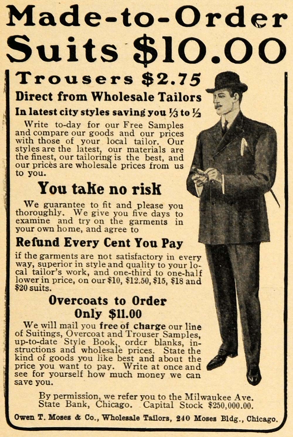 1905 Ad Owen T Moses & Co. Suit Trousers Men Fashion - ORIGINAL ADVERTISING GUN1