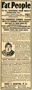1905 Ad Henry C Bradford Obesity Treatment Remedy NY - ORIGINAL ADVERTISING GUN1