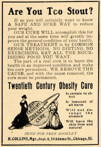 1906 Ad H Collins Obesity Treatment Chicago Illinois - ORIGINAL ADVERTISING GUN1