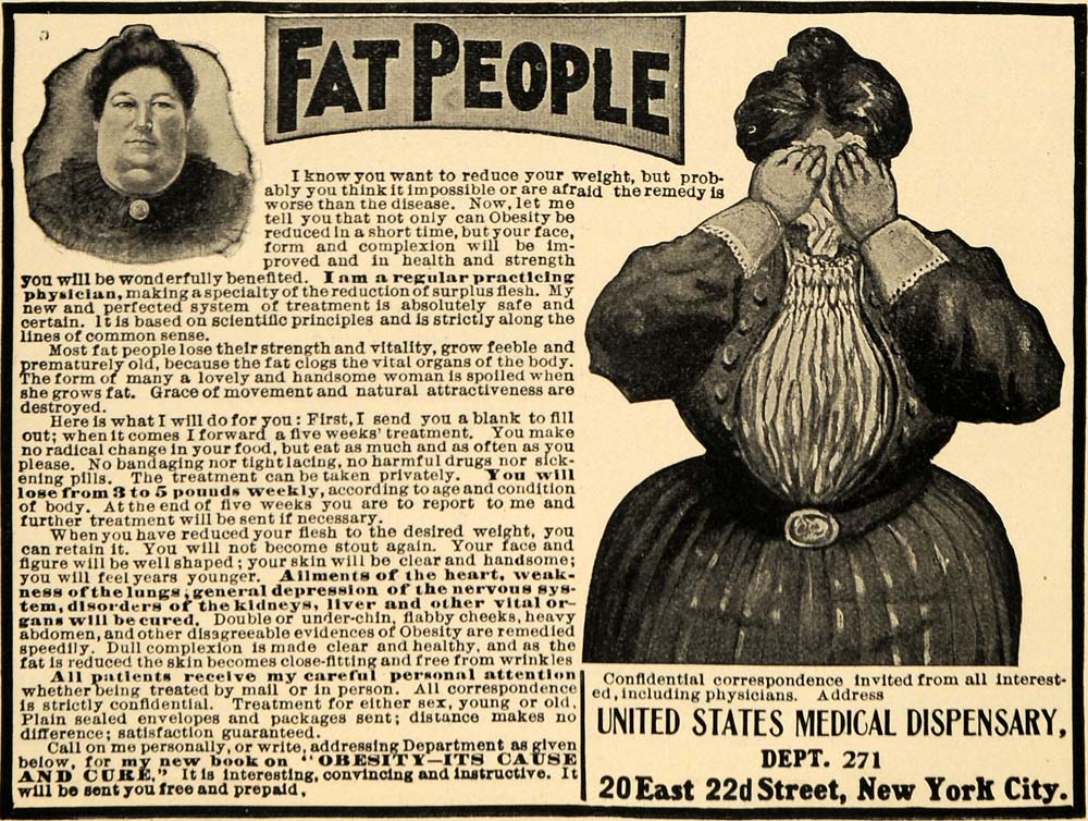 1906 Ad United States Medical Dispensary Obesity Cure - ORIGINAL GUN1