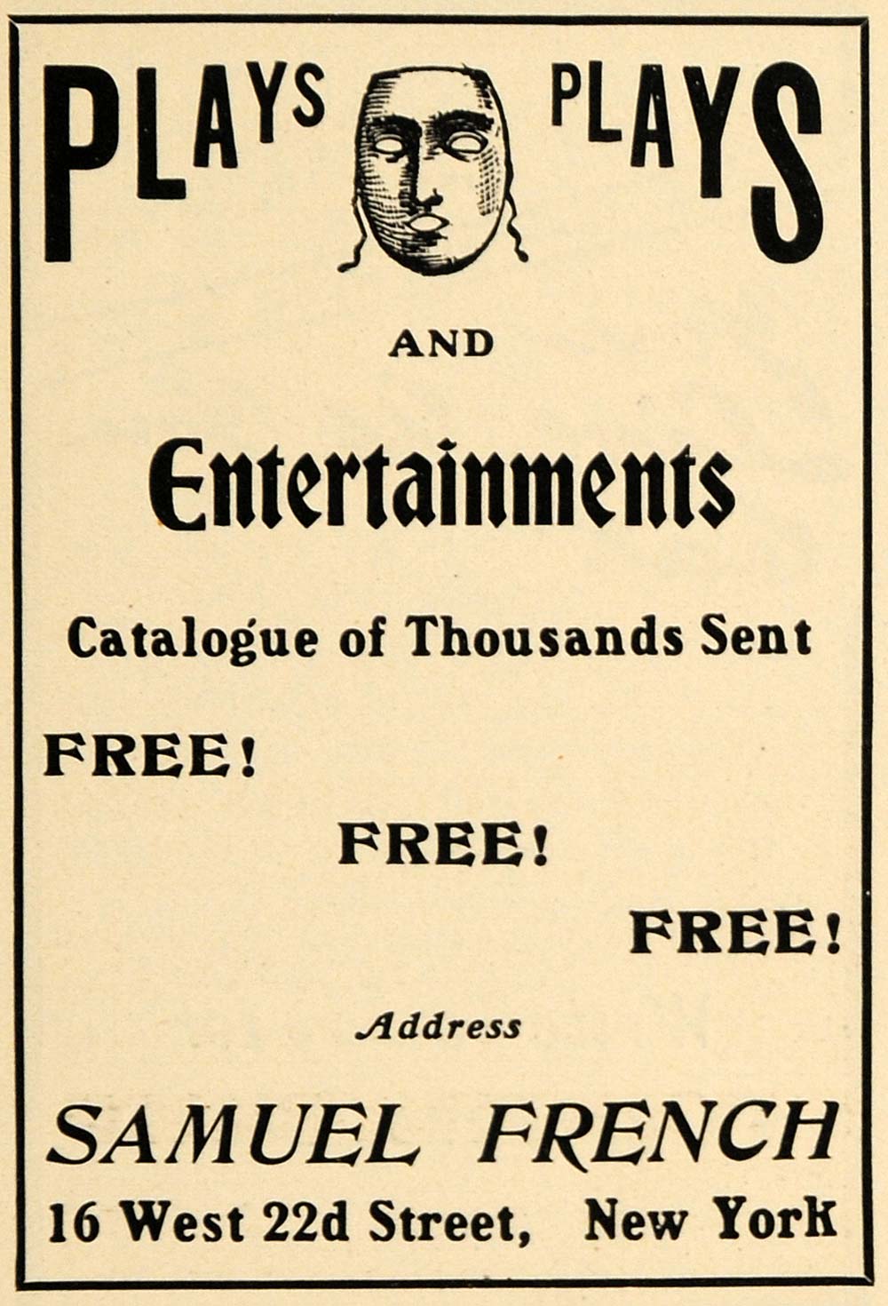 1906 Ad Samuel French Plays & Entertainment Catalogue - ORIGINAL GUN1