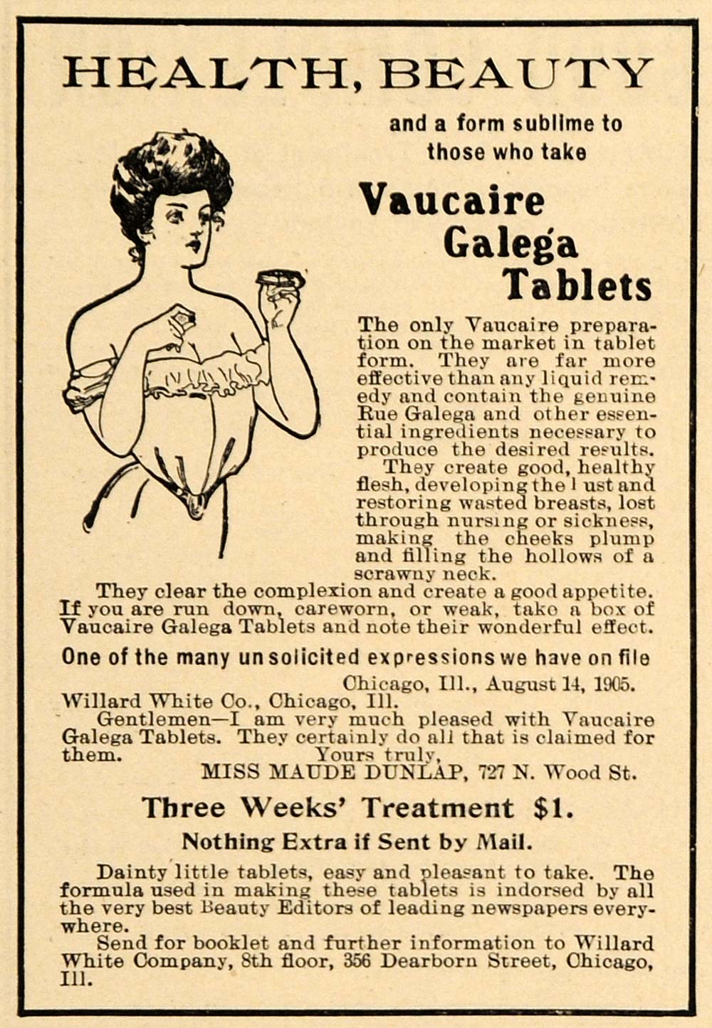 1905 Ad Willard White Co. Vaucaire Galega Tables Beauty - ORIGINAL GUN1