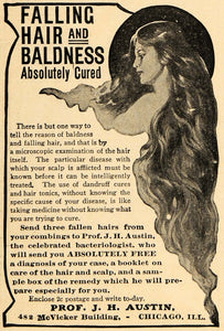 1905 Ad Prof. J H Austin Hair & Baldness Treatment - ORIGINAL ADVERTISING GUN1