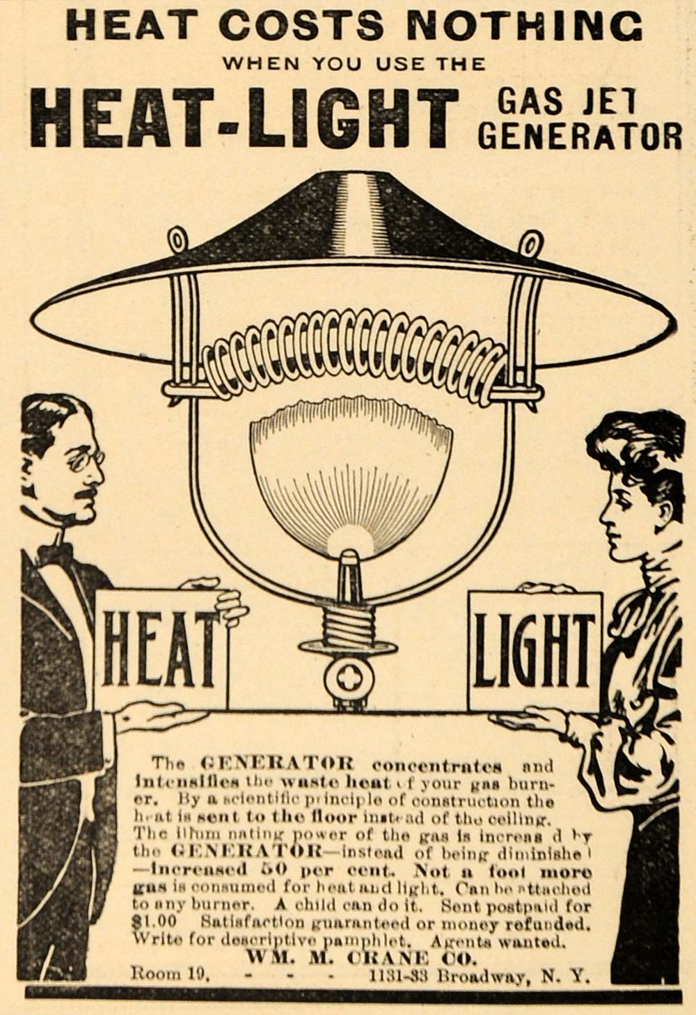 1905 Ad Wm. M. Crane Co. Heat-light Gas Jet Generator - ORIGINAL GUN1