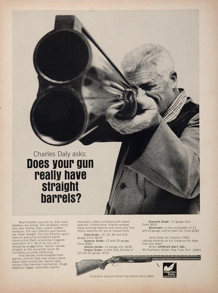 1968 Ad Charles Daly Gun Barrel Shotgun Monte Carlo Gun - ORIGINAL GUNS