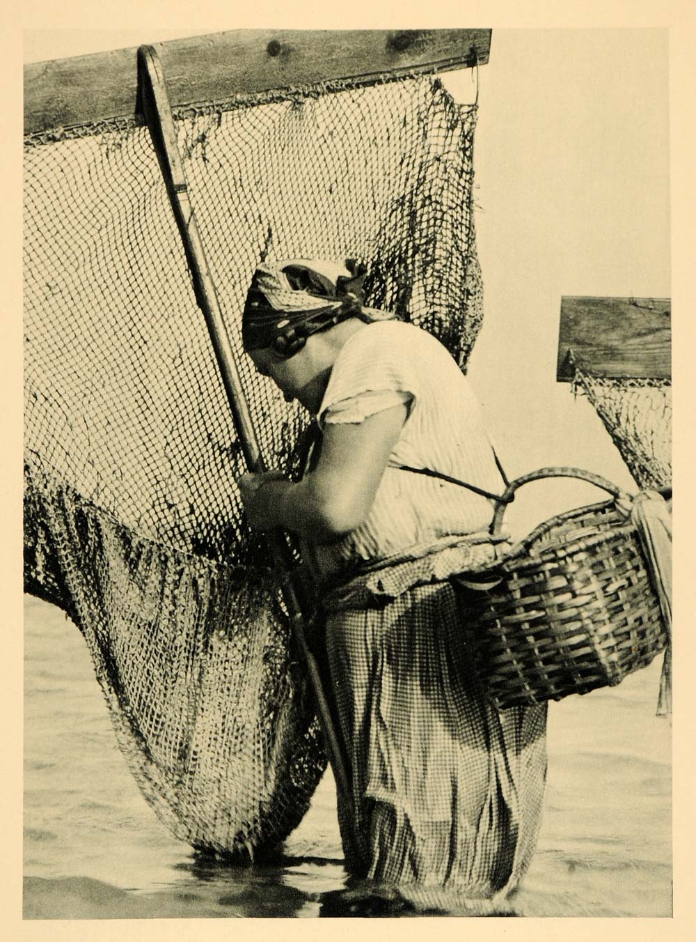 1927 Woman Shrimp Fishing Island Halligen Photogravure - ORIGINAL HAL1