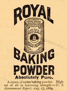 1890 Ad Royal Baking Powder Cream of Tartar Leavening - ORIGINAL ADVERTISING HB1