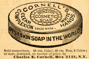 1890 Ad Cornell White Hands Clear Complexion Soap NY - ORIGINAL ADVERTISING HB1