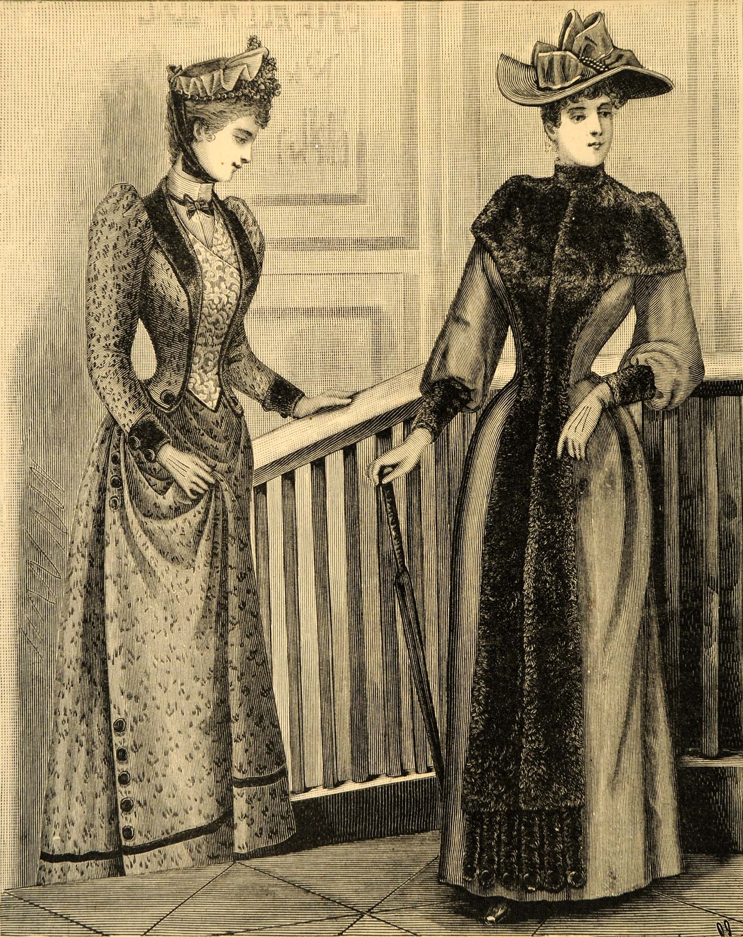 1890 Print Victorian Women Seal-Skin Cape Camel's Hair ORIGINAL HISTORIC HB1