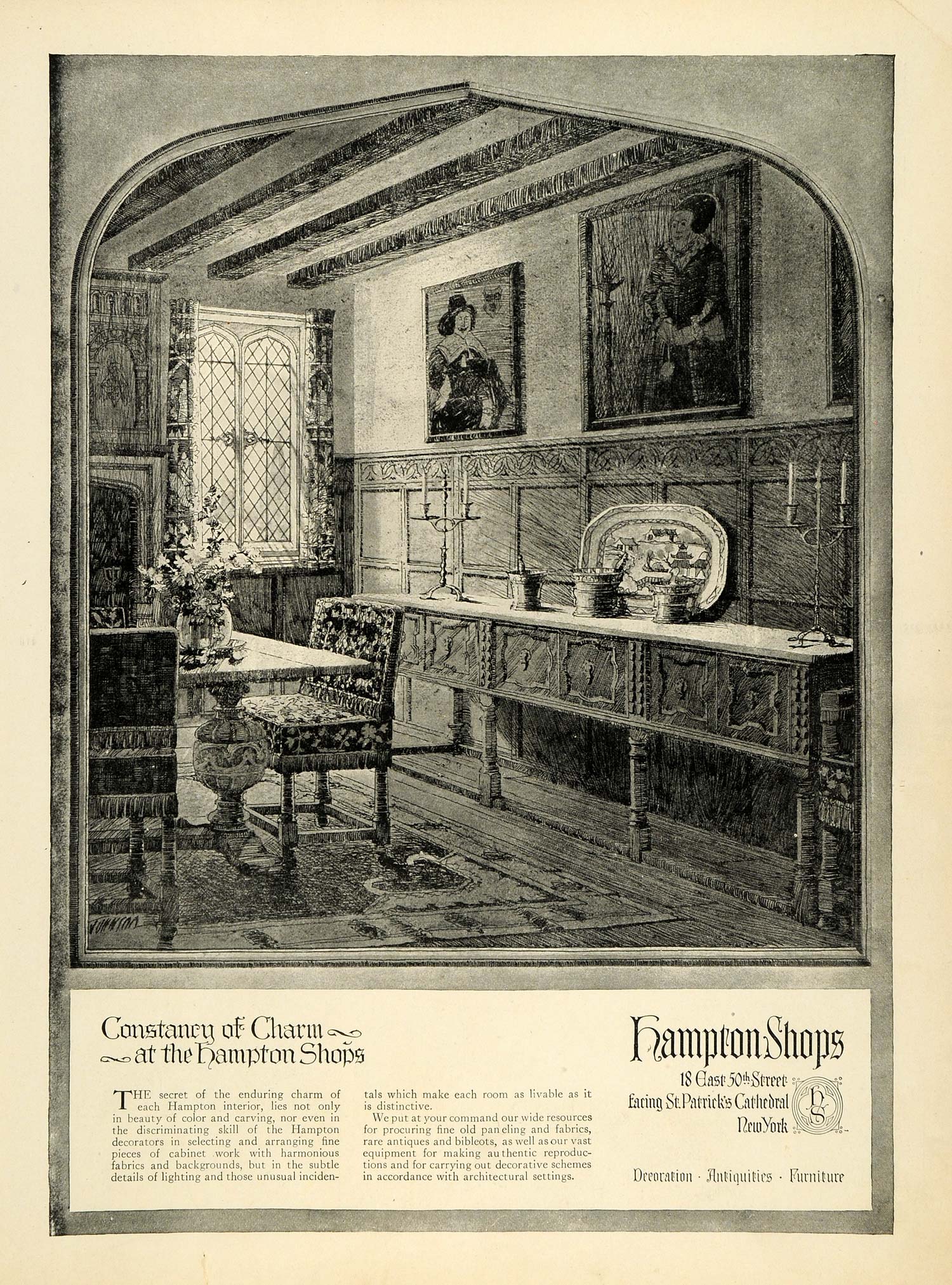 1920 Ad Hampton Shops Decoration Antiques Vintage Furniture Interior Design HB2