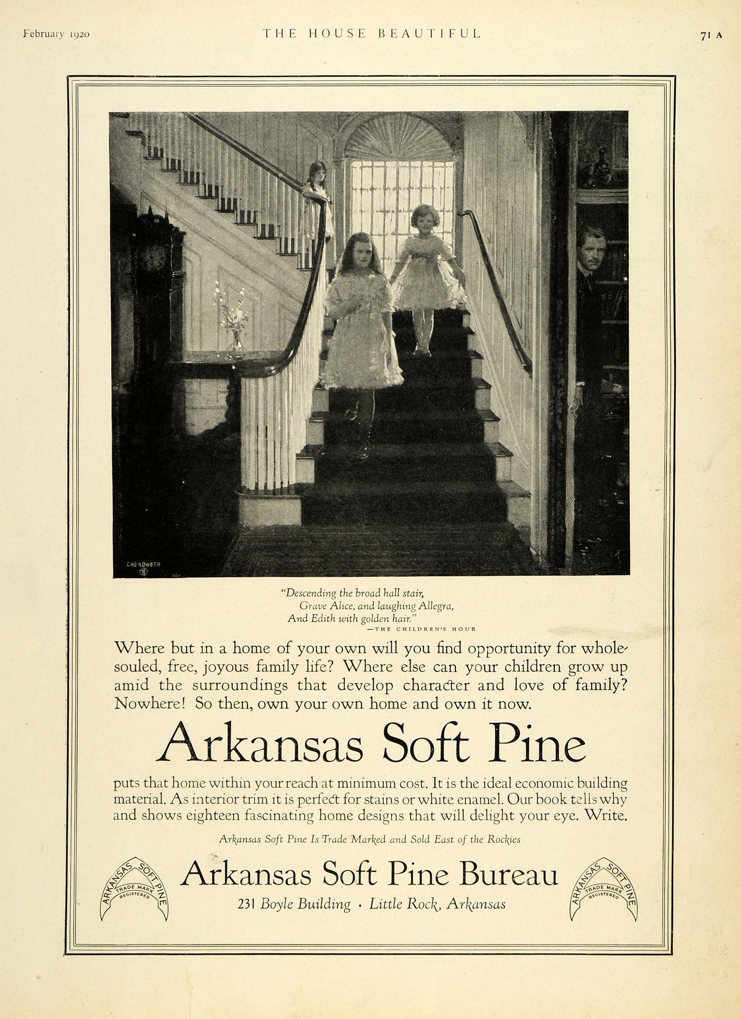 1920 Ad Arkansas Soft Pine Bureau Building Material Construction Home HB2