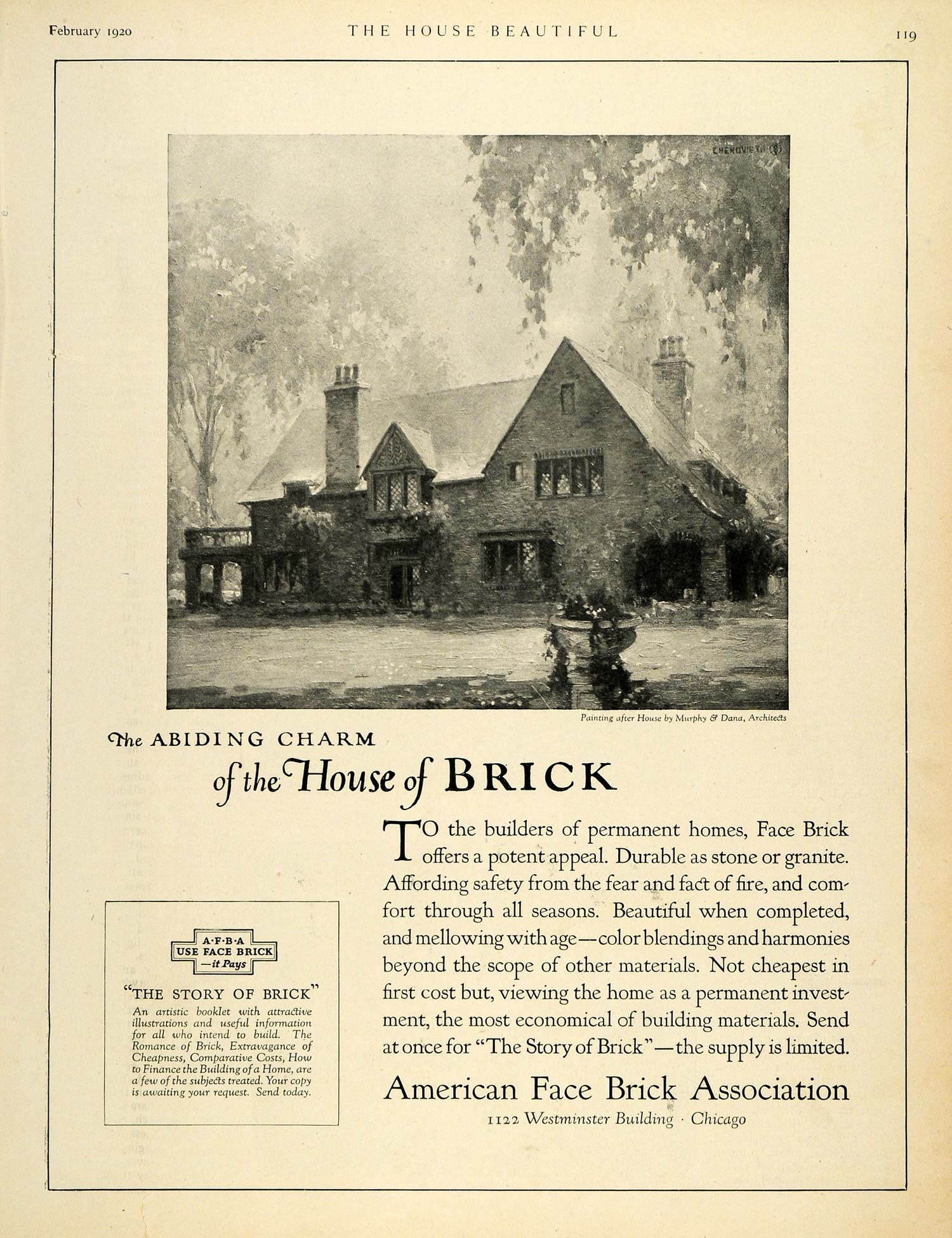 1920 Ad American Face Brick Association Murphy & Dana Architects Building HB2