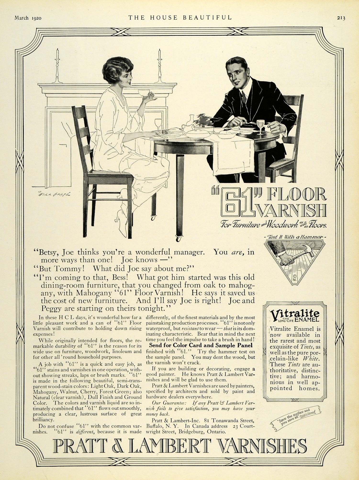 1920 Ad Pratt & Lambert Varnish Vitralite Enamel 61" Floor Paint Couple HB2