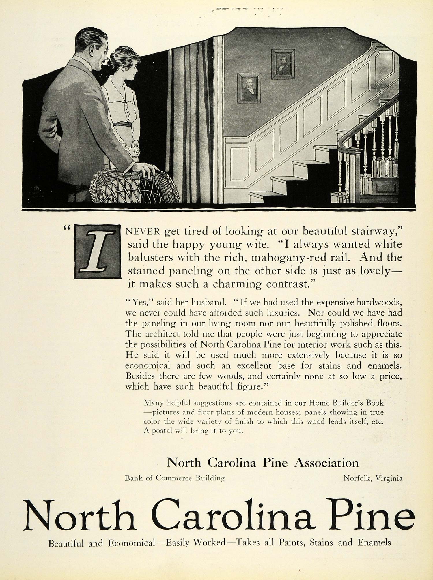 1920 Ad Stairway Wood Mahogany North Carolina Pine Association Interior HB2