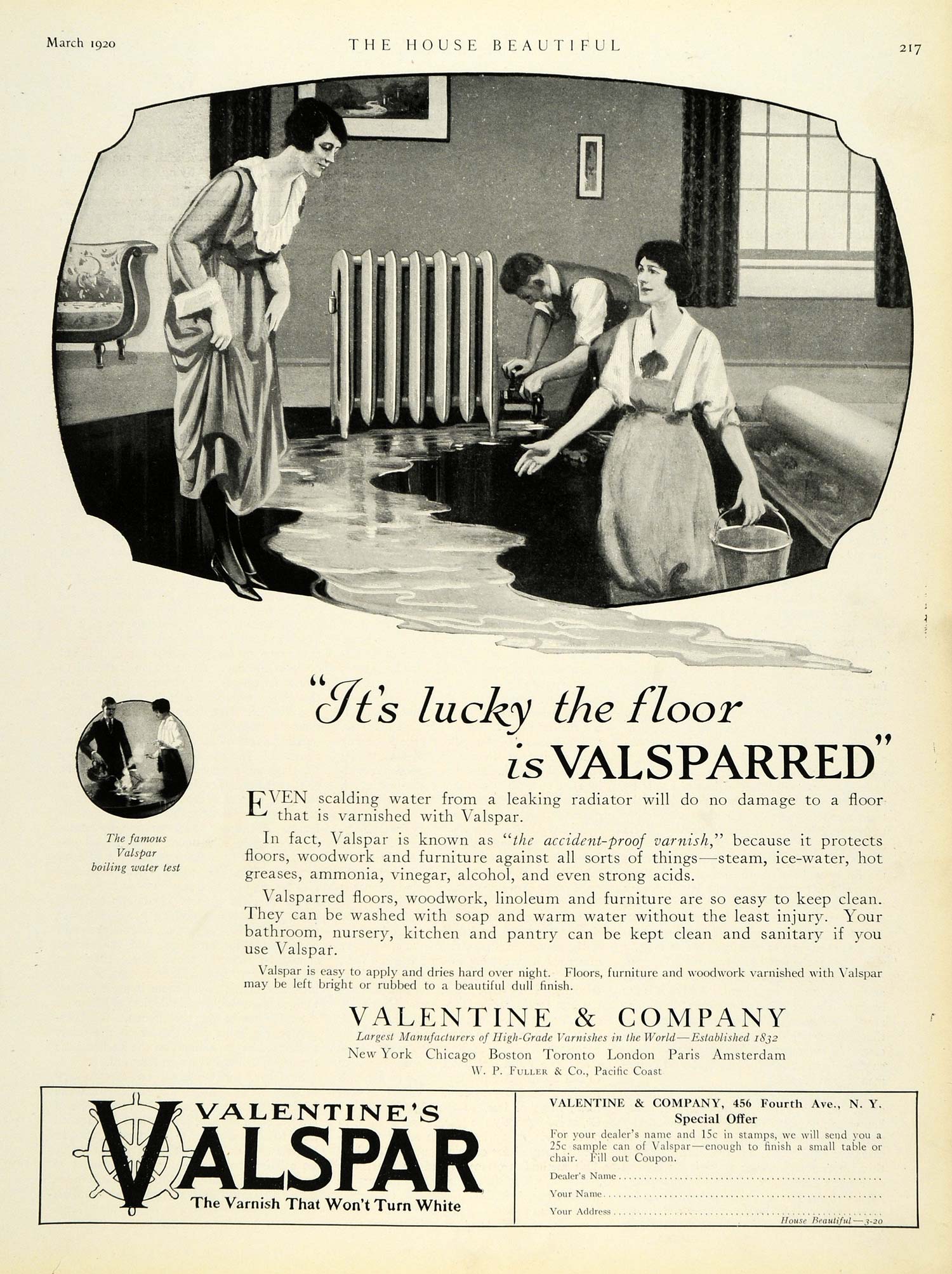 1920 Ad Valentine & Co Varnishes Woodwork Linoleum Floors Valspar Finish HB2