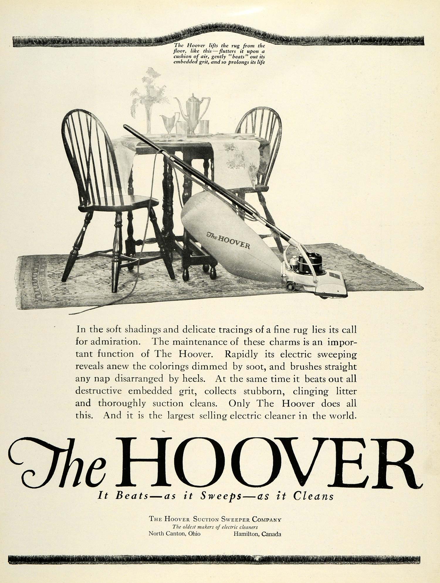 1920 Ad Hoover Suction Sweeper Co Vacuum Cleaner Appliances Carpet Rug Floor HB2