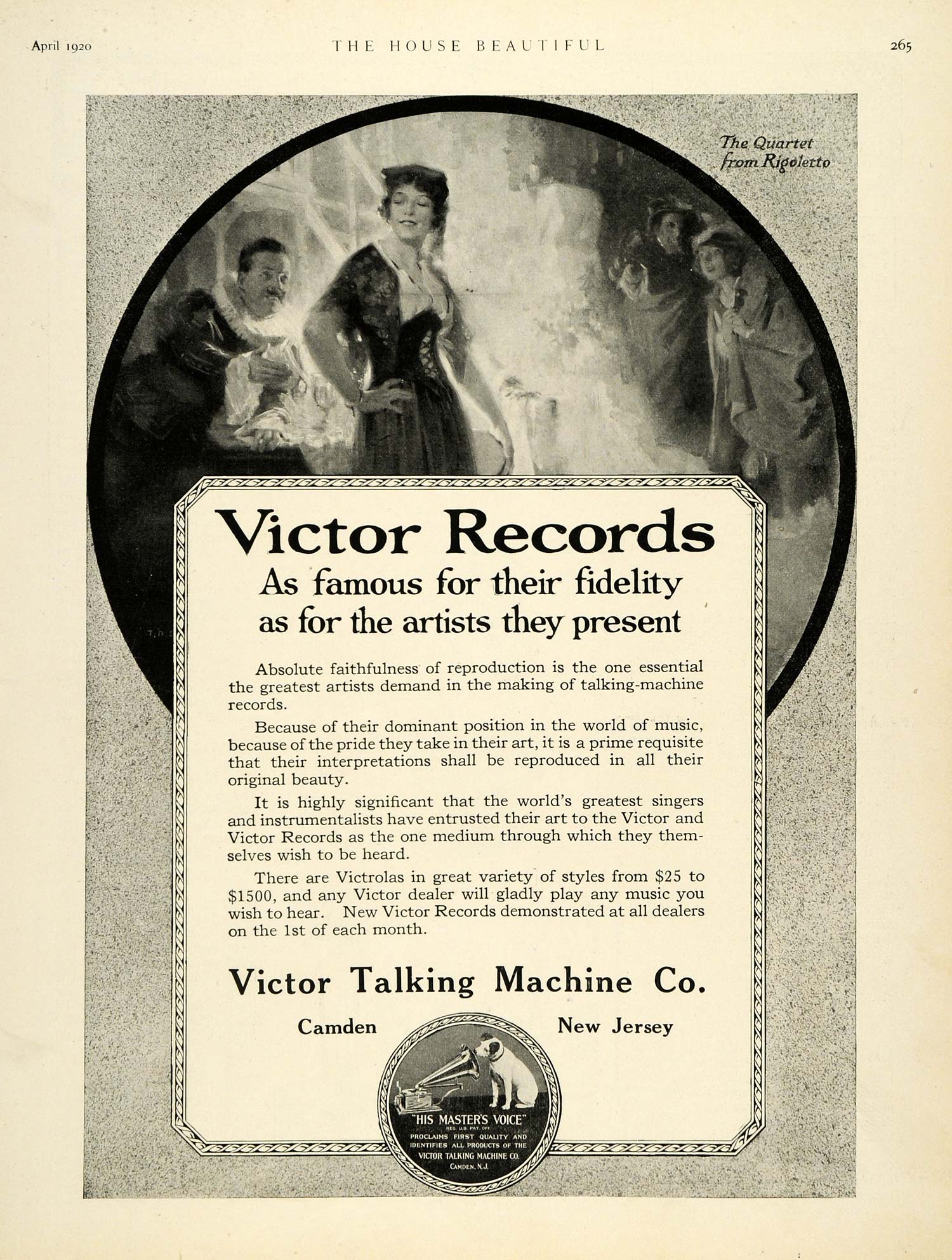 1920 Ad Victrola Records Music Rigoletto Opera Victor Taking Machine Camden HB2