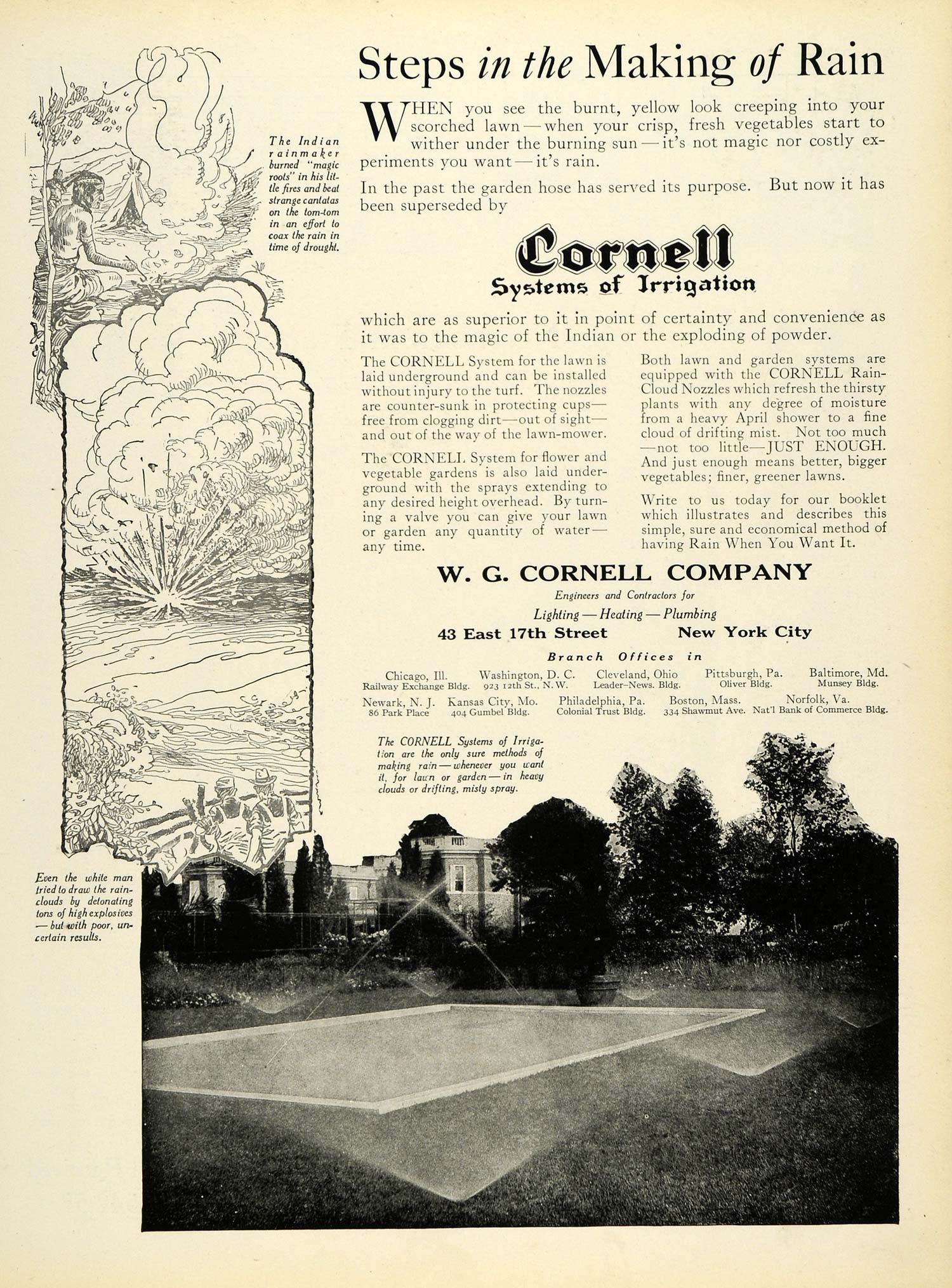 1920 Ad W G Cornell Co Irrigation Sprinklers Garden Watering Indian HB2