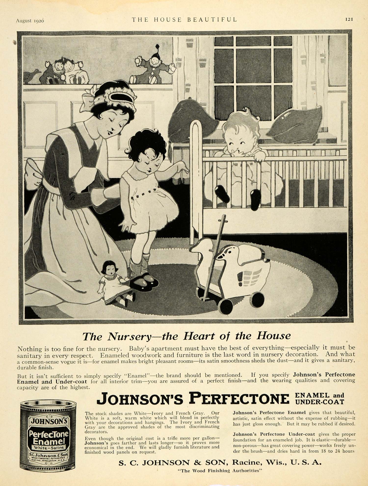 1920 Ad Babysitting Infant Johnsons Perfectone Enamel Undercoat Baby Sitter HB2