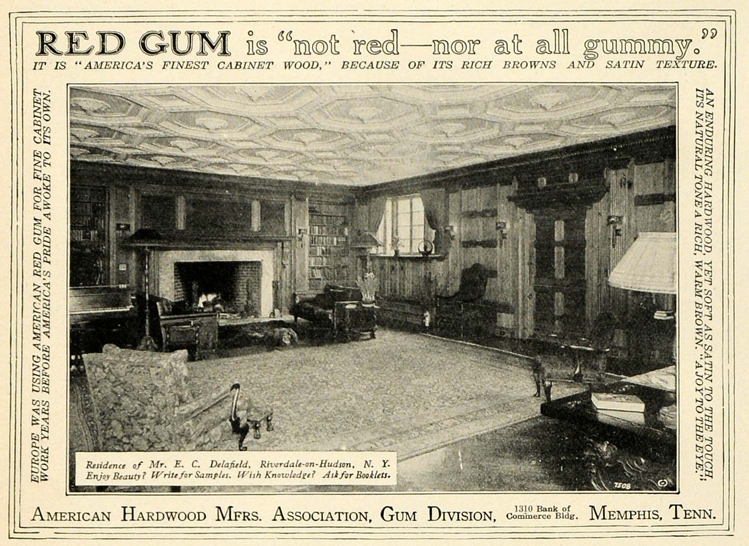 1920 Ad E C Delafield House Riverdale-on-Hudson NY American Hardwood Red Gum HB2