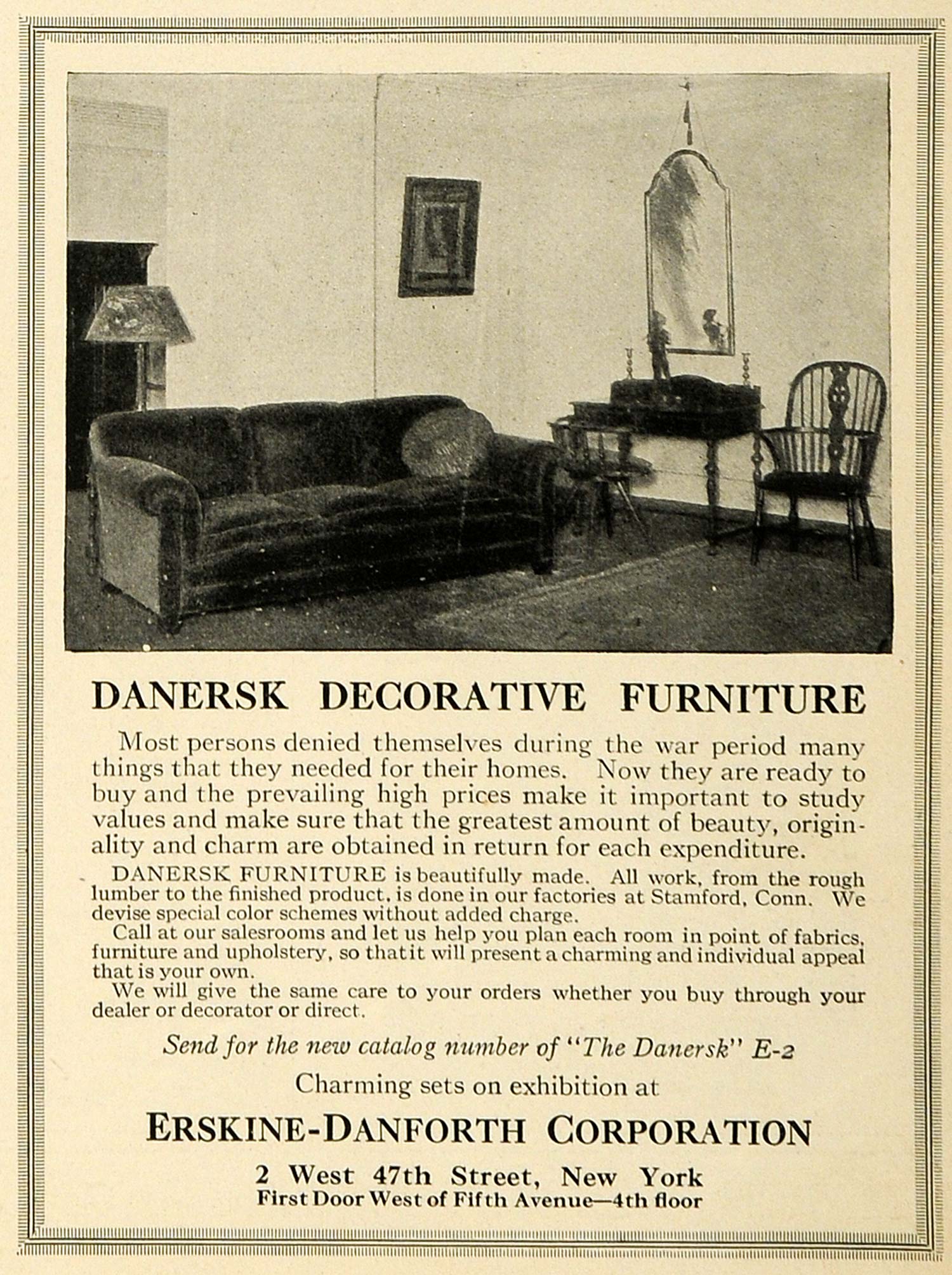 1920 Ad Erskine Danforth Danersk Decorative Furniture Vintage Interior