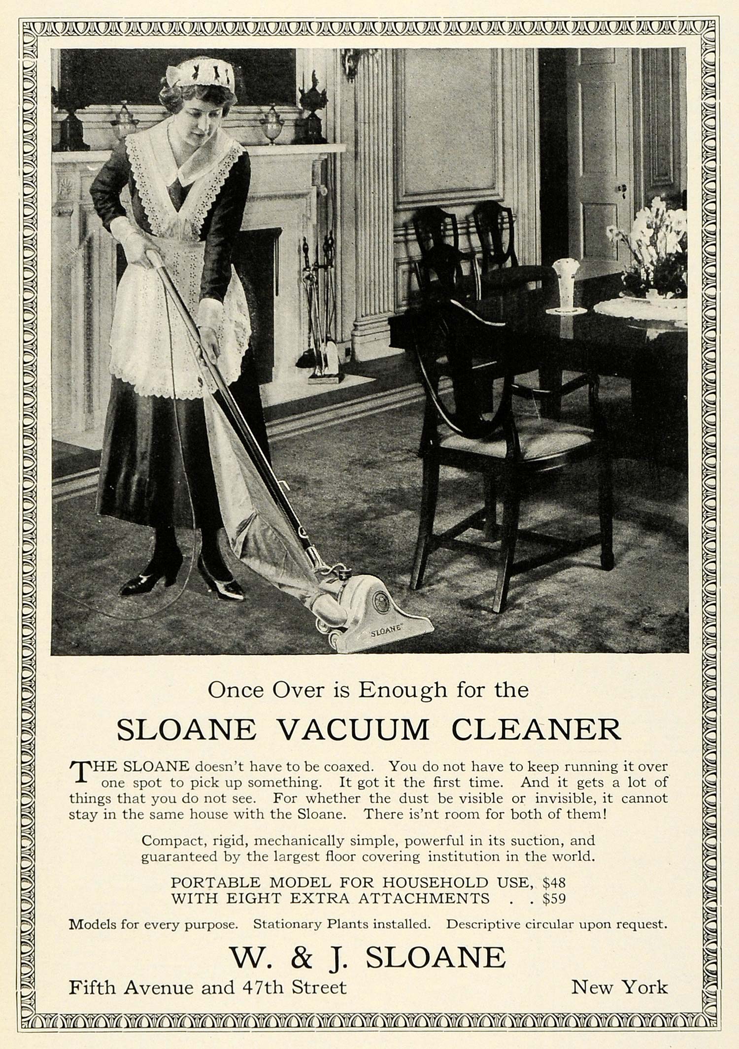 1920 Ad W J Sloane Housemaid Vacuum Cleaner Appliances Dining Room Table NY HB2