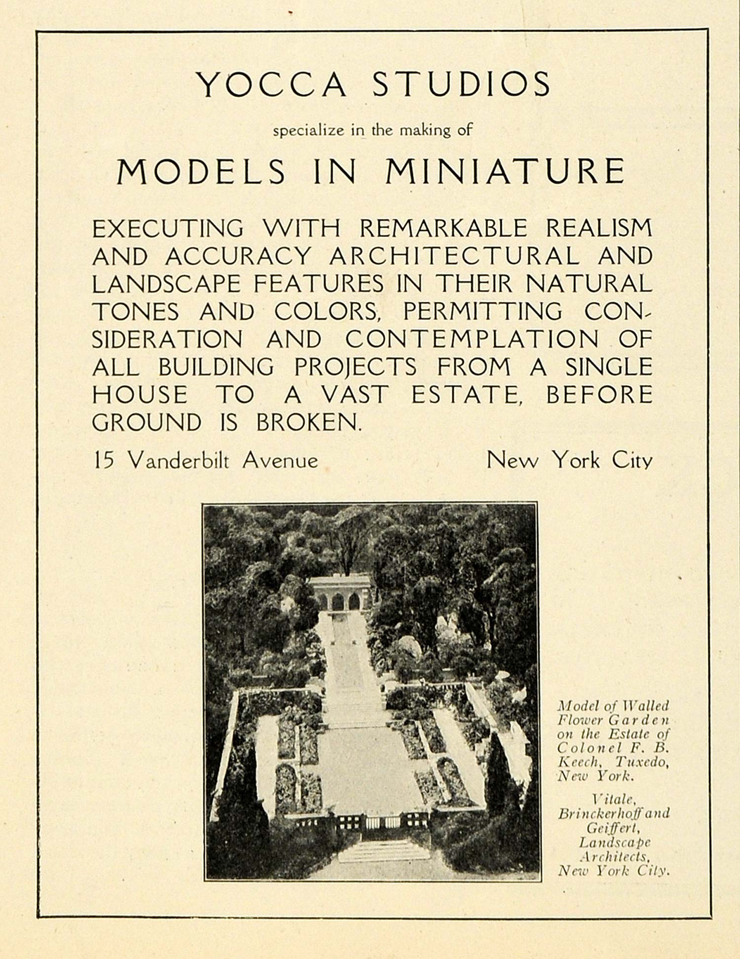 1920 Ad Yocca Studios Miniature Models Architecture Walled Flower Garden F HB2