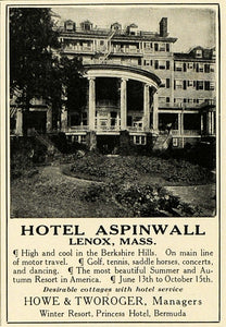 1920 Ad Hotel Aspinwall Lenox Massachusetts Berkshire Hills Resort Howe HB2