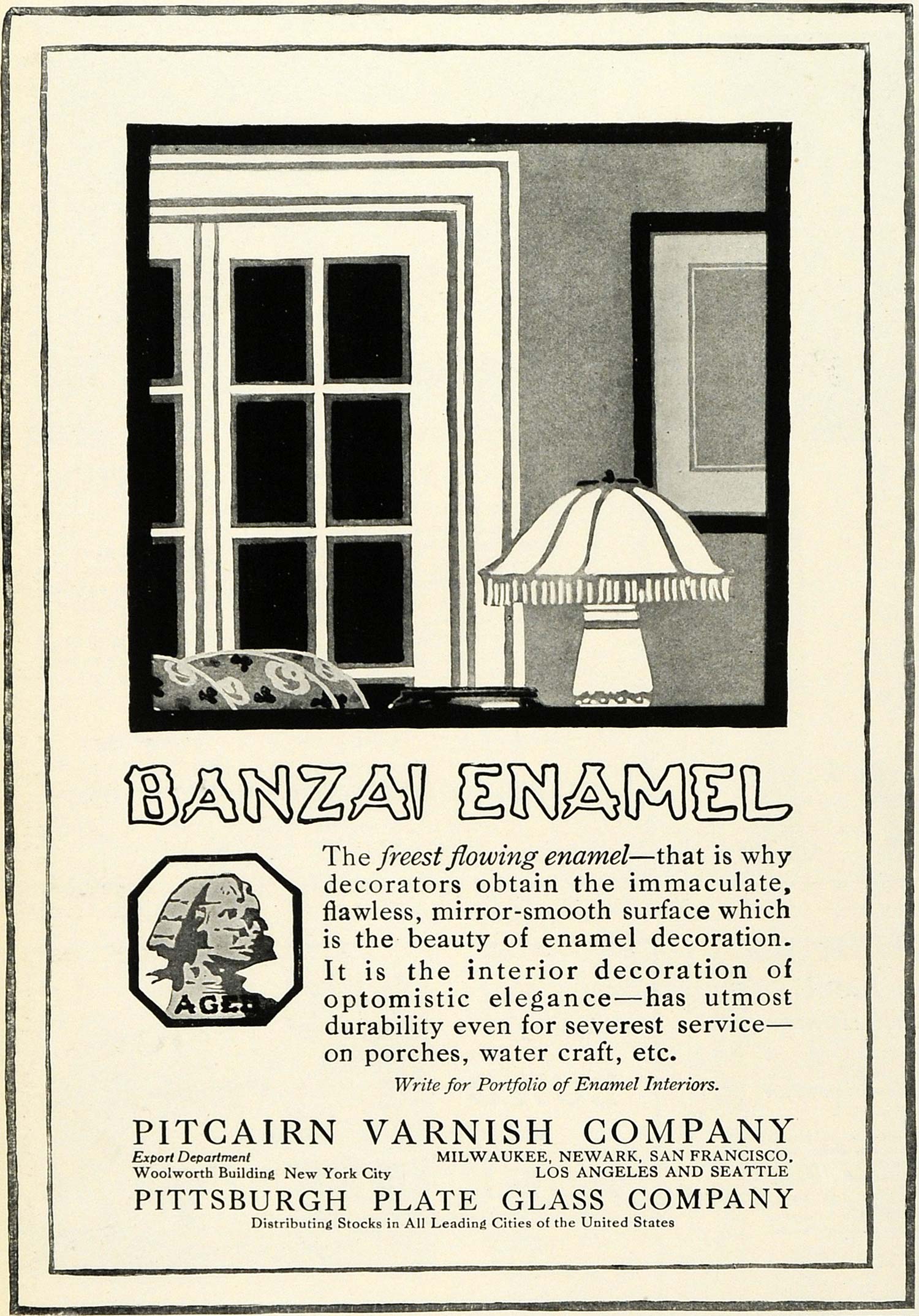 1920 Ad Pitcairn Varnish Co Banzai Enamel Decoration Interior Design Coating HB2