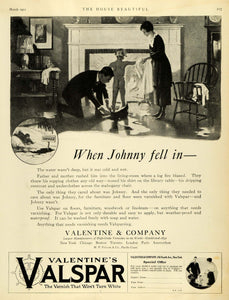 1921 Ad Valentine Log Fireplace Valspar Varnish Floors Family Child Living HB2