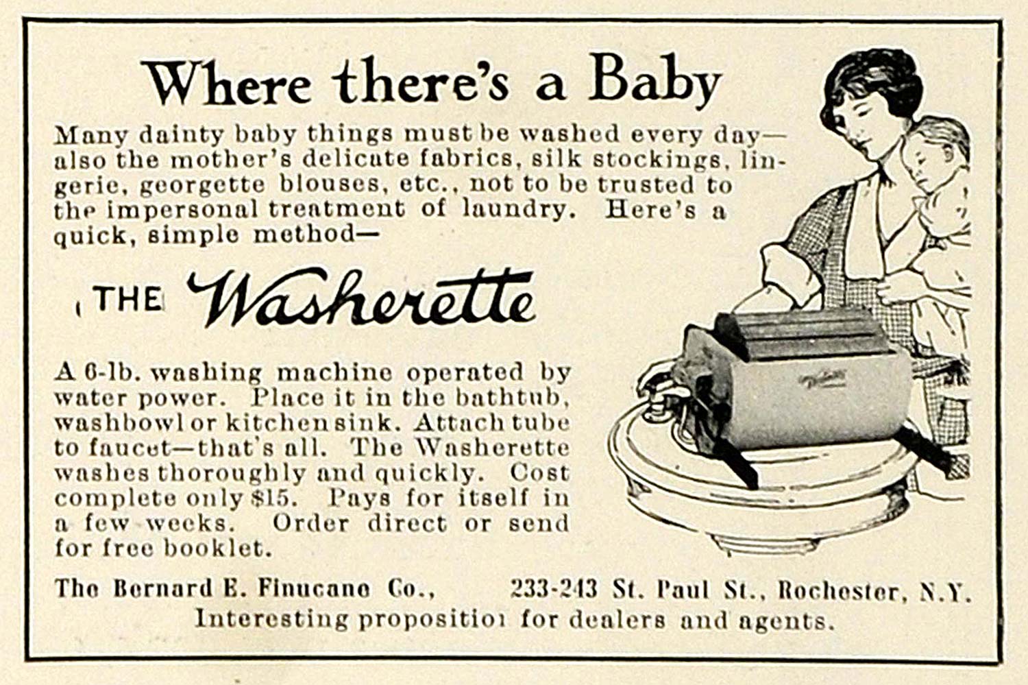 1922 Ad Washerette Washing Machine Vintage Appliances Bernard E Finucane Co HB2