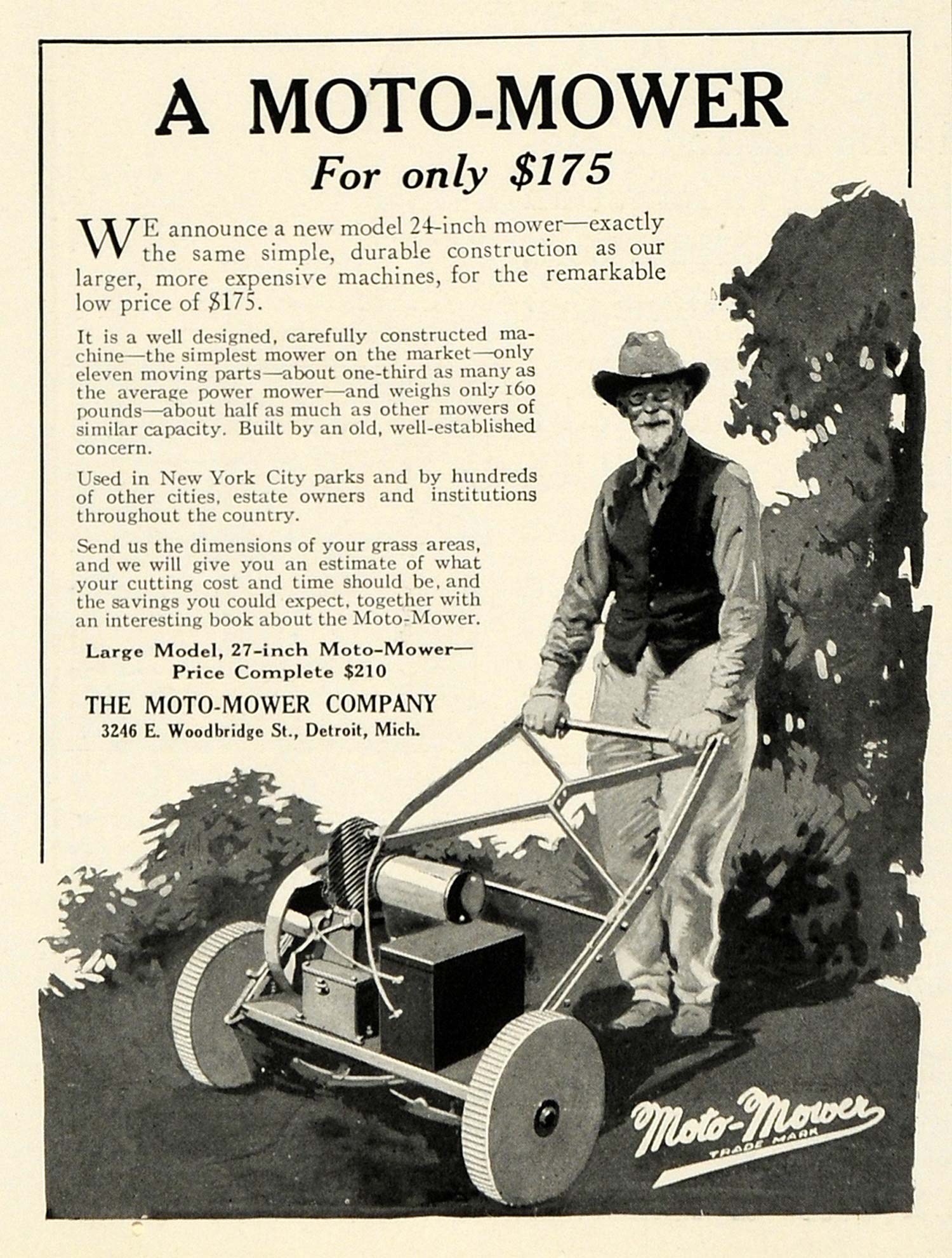 1922 Ad Moto-Mower Ci Detroit Yard Machines Lawn Mower Garden Equipment HB2