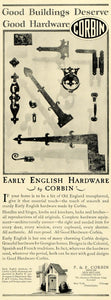 1928 Ad Handles Hinges Knobs Knockers Door Early English Hardware Corbin HB2