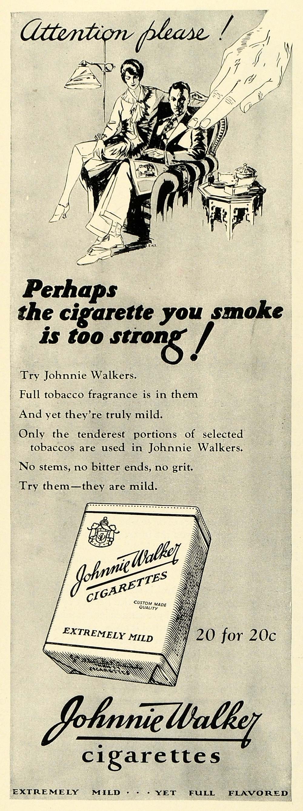 1928 Ad Johnnie Walker Cigarettes Pack Tobacco Products Vintage Smoking HB2