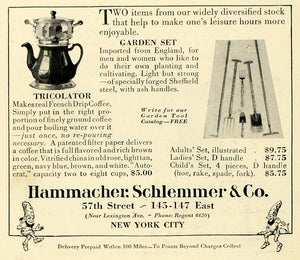 1928 Ad Hammacher Schlemmer Store Garden Tool Set Tricolator French Drip HB2