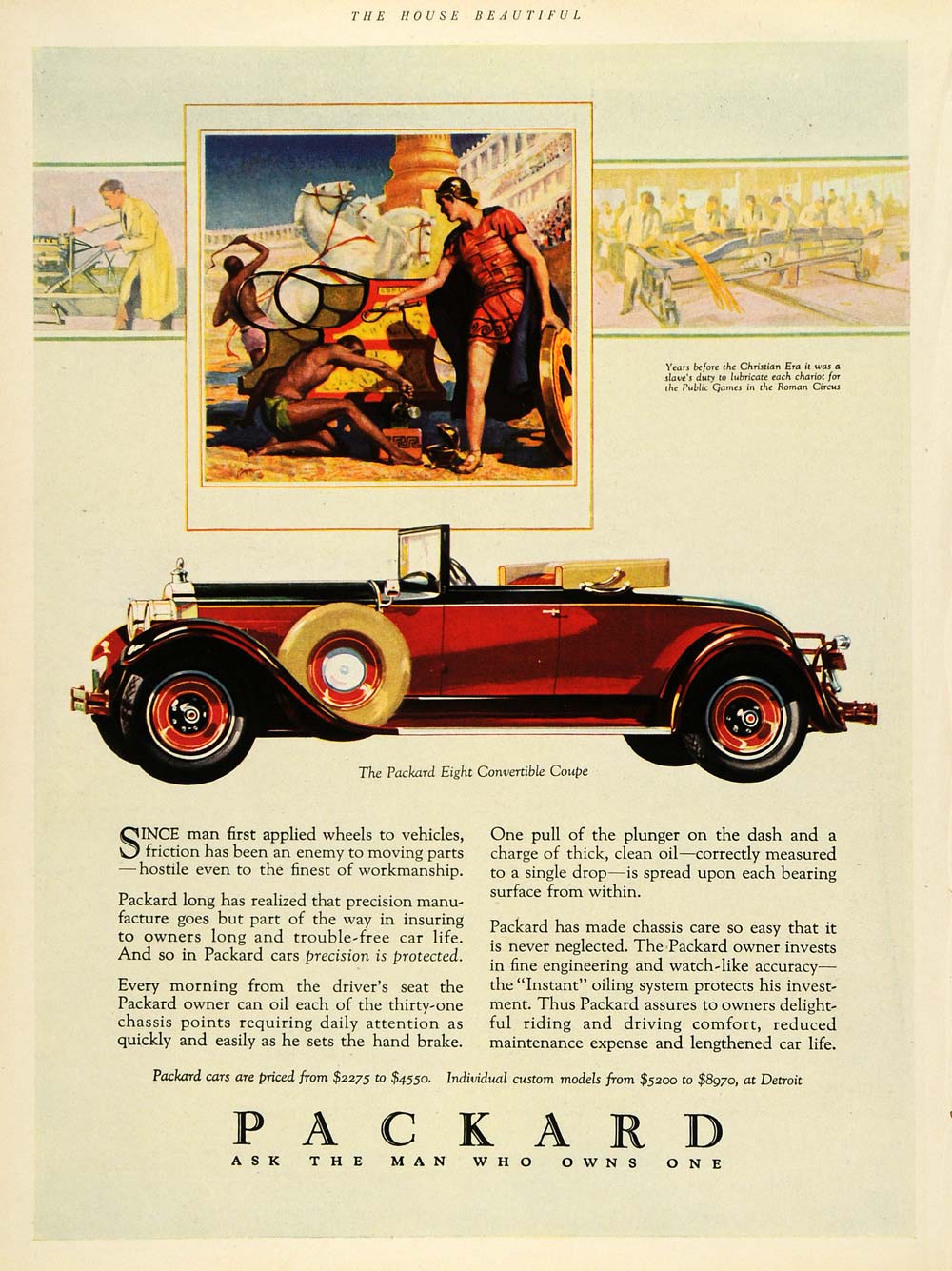 1928 Ad Packard Automobiles Vintage Red Eight Convertible Coupe Roman HB2