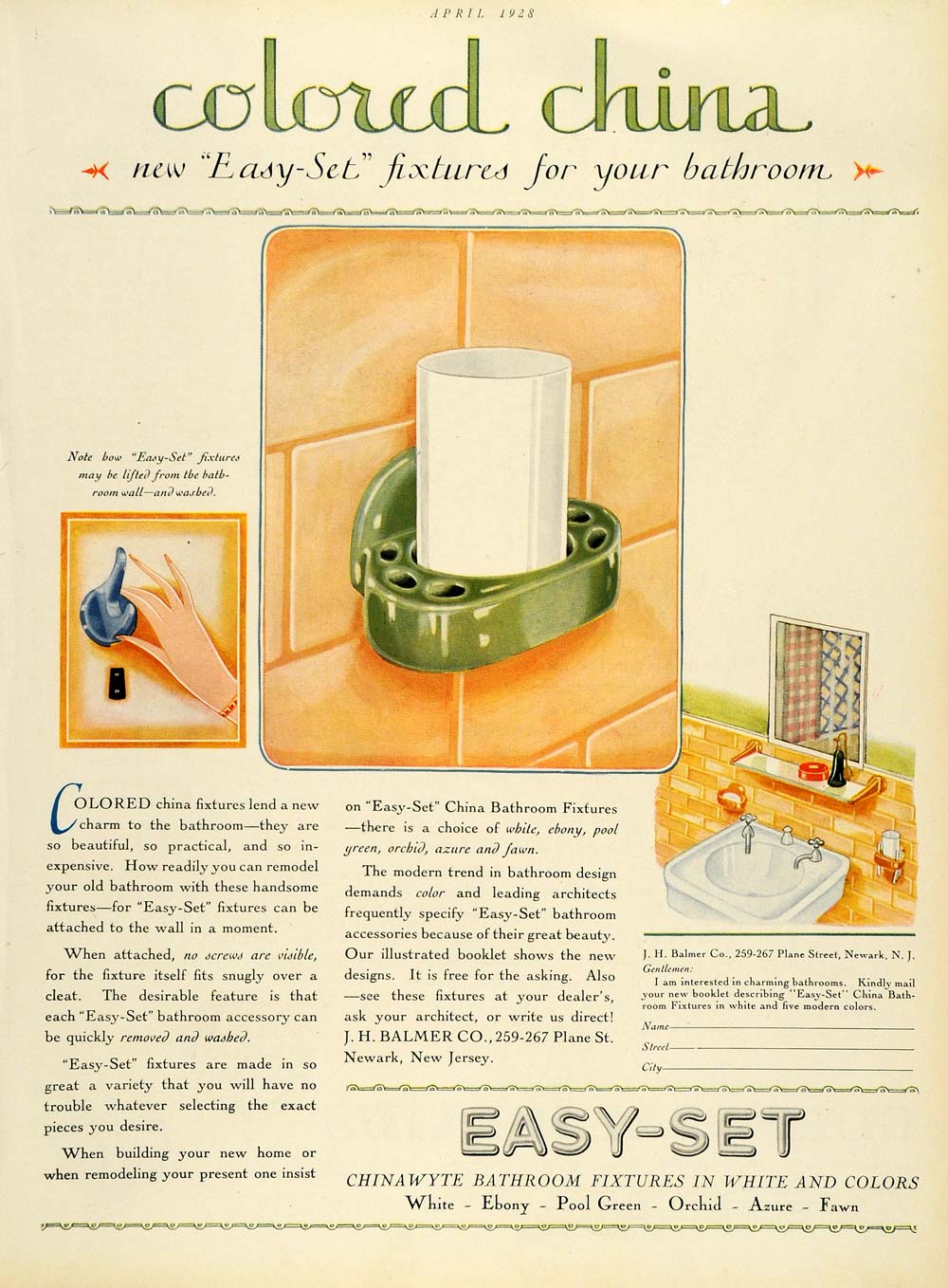 1928 Ad Chinawyte Bathroom Fixtures China Lavatory Sink Accessories J H HB2