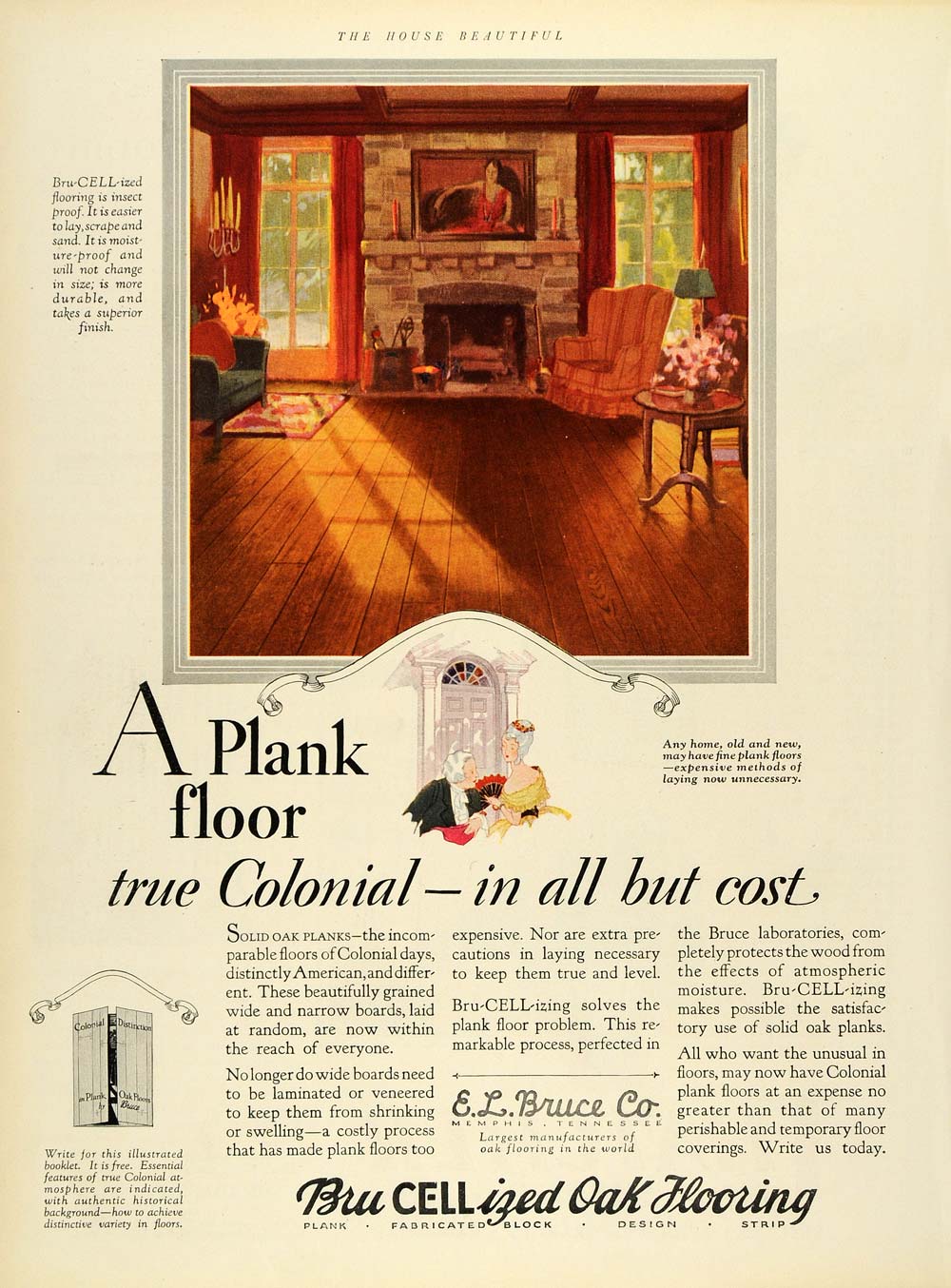 1928 Ad Bru-Cell-Izing Oak Flooring Living Room Colonial Design Floors Home HB2