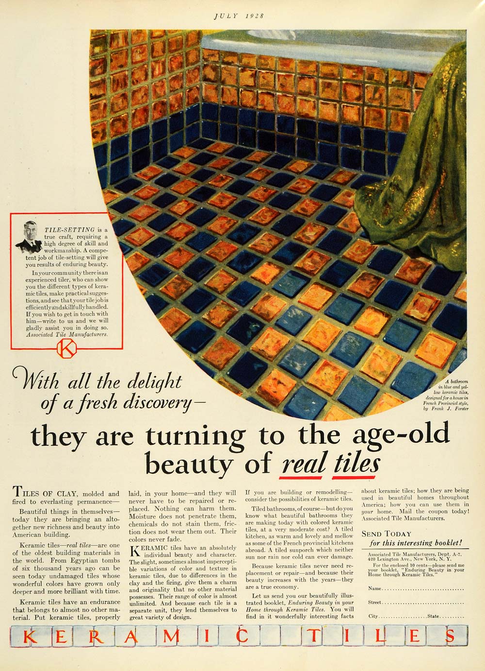 1928 Ad Keramic Tiles Manufacturers Bathroom Design Frank J Forster Flooring HB2