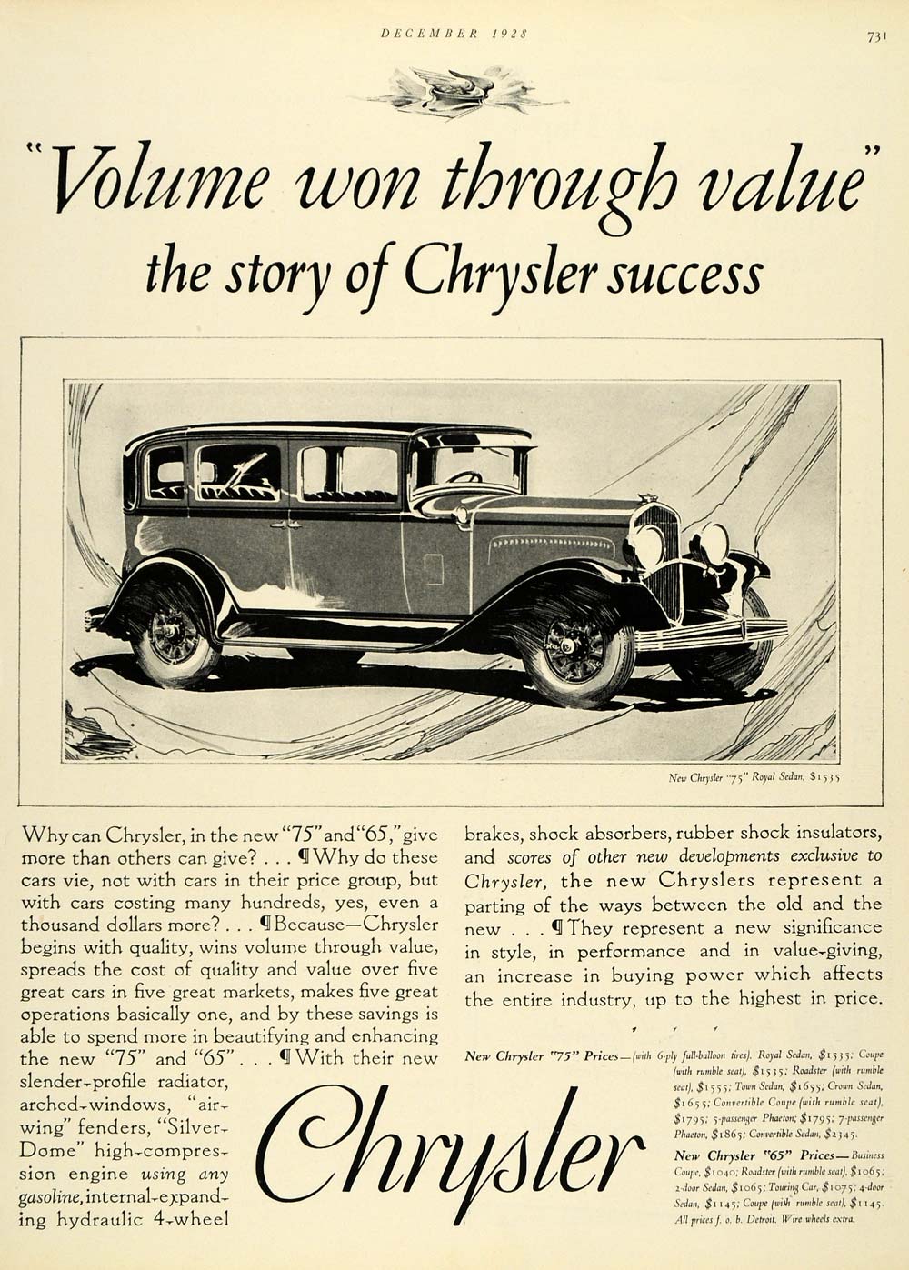 1928 Ad Vintage Car Chrysler Group LLC Automobile 75 Royal Sedan Motor HB2