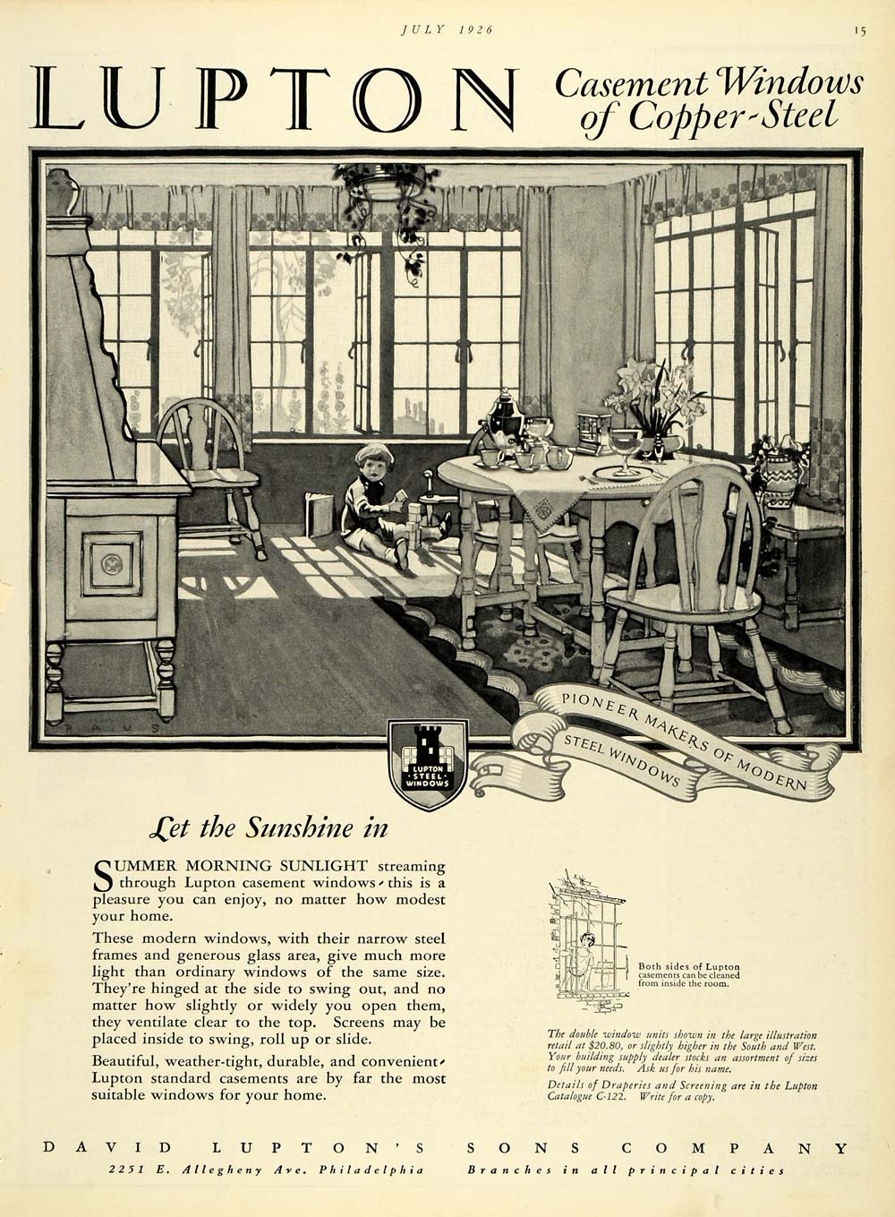 1926 Ad David Lupton Casement Windows Copper Steel Dining Room Design ...