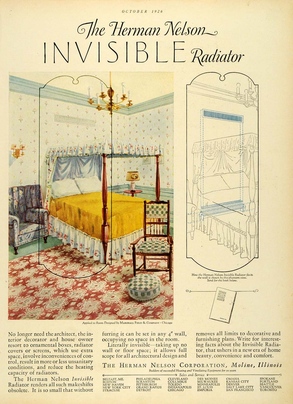 1926 Ad Bedroom Design Heater Invisible Radiator Interior Design Herman HB2
