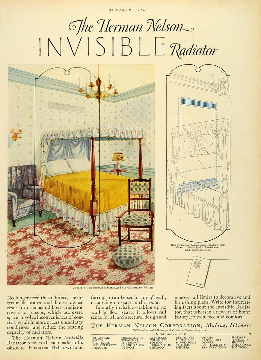 1926 Ad Bedroom Design Heater Invisible Radiator Interior Design Herma ...
