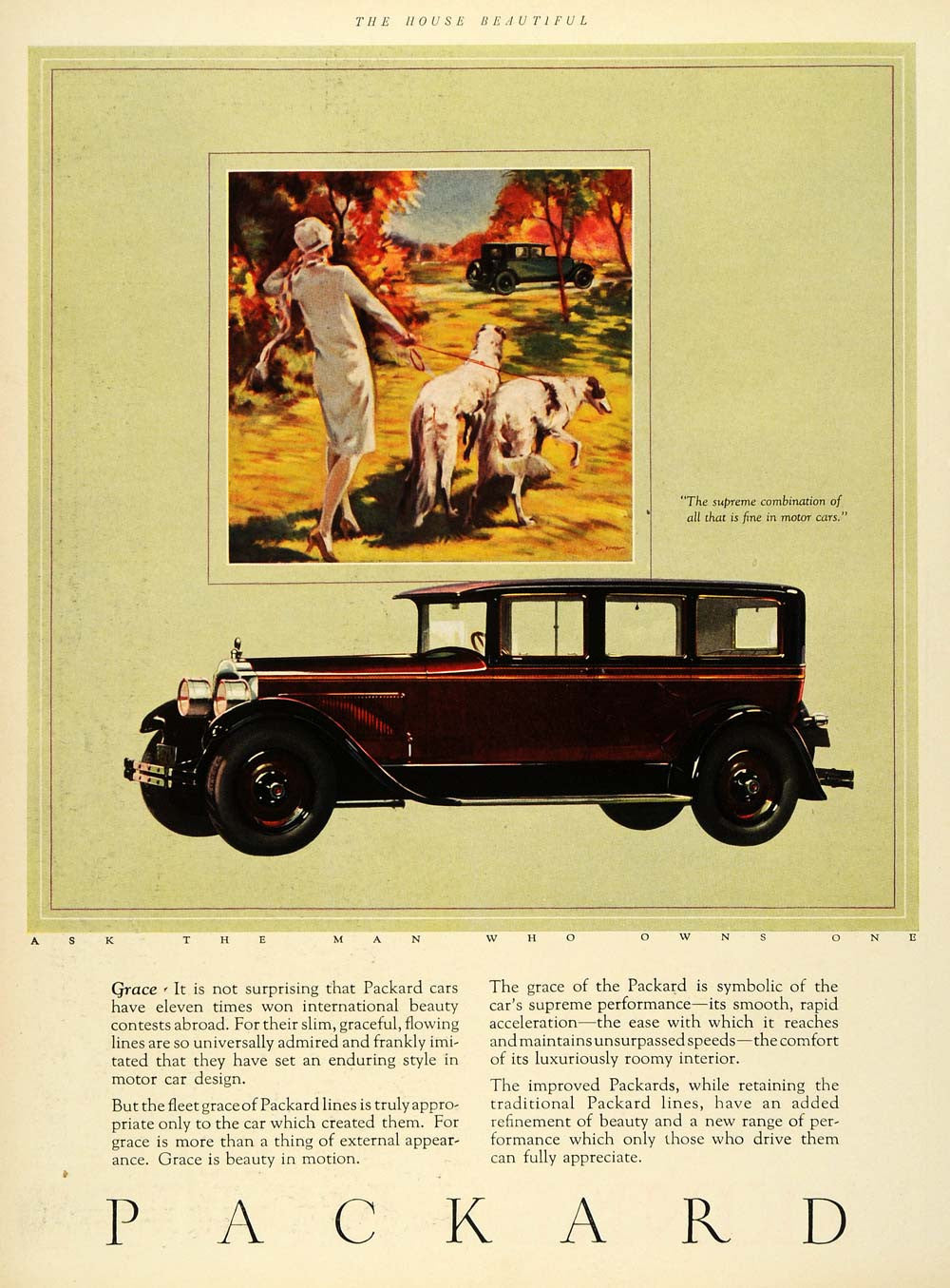 1926 Ad Packard Motor Car Luxury Automobile Borzoi Dogs Russian Wolfhound HB2 - Period Paper
