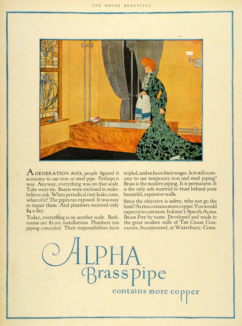 1926 Ad Edwardian Bathroom Design Steel Piping Plumbing Alpha Brass Pipe HB2